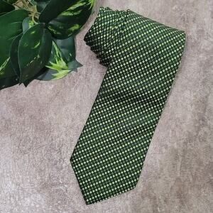 Saks Fifth Avenue two-tone green Polka Dot 100% silk necktie